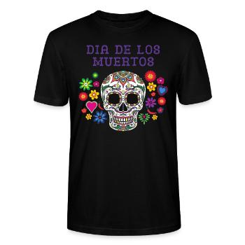 Halloween Dia de los Muertos mexikanische spanische Kokosnuss - Stanley/Stella Unisex Bio-T-Shirt CRAFTER - Schwarz - Vorne - Alina (178cm) & Michal (187cm)