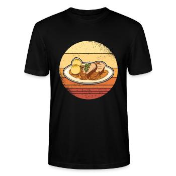 Schweinsbraten Bratenstück Bayern Grafik - Stanley/Stella Unisex Bio-T-Shirt CRAFTER - Schwarz - Vorne - Alina (178cm) & Michal (187cm)