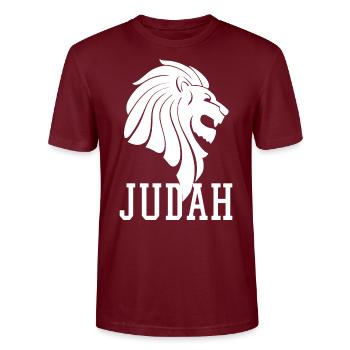 Lion Of Judah Reggae Musik Rastafari Rasta - Stanley/Stella Unisex Bio-T-Shirt CRAFTER - Burgunderrot - Vorne - Alina (178cm) & Michal (187cm)