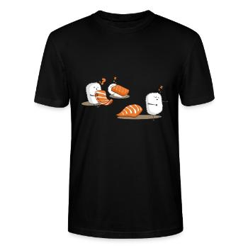 Salmon sushi - Stanley/Stella CRAFTER Unisex Organic T-Shirt - black - Front - Alina (178cm) & Michal (187cm)