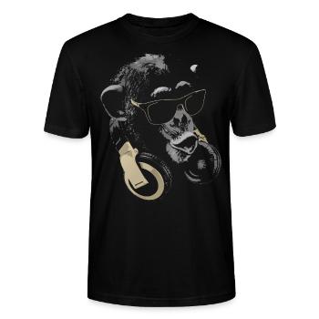 Monkey DJ Bling - Stanley/Stella CRAFTER Unisex Organic T-Shirt - black - Front - Alina (178cm) & Michal (187cm)