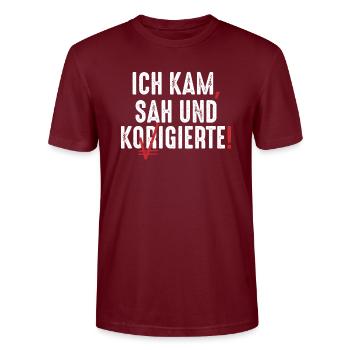 Lustiges Lehrer Deutsch Rechtschreibung Geschenk - Stanley/Stella Unisex Bio-T-Shirt CRAFTER - Burgunderrot - Vorne - Alina (178cm) & Michal (187cm)