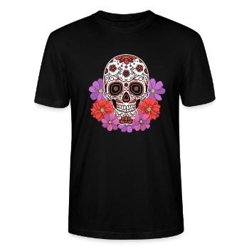 Cadeau Dia De Los Muertos Skull Mexico - T-shirt bio CRAFTER Stanley Stella Unisexe - noir - Devant - Alina (178cm) & Michal (187cm)