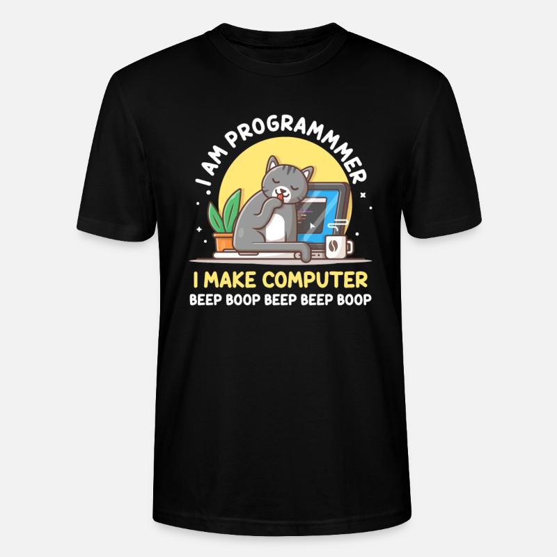 Cat Programmer Coder Developer Kitten Computer - T-shirt bio CRAFTER Stanley Stella Unisexe - noir