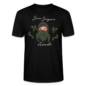 Jin Jiyan Azadî Kurdistan Kurdisch Kurdish - Stanley/Stella Unisex Bio-T-Shirt CRAFTER - Schwarz - Vorne - Alina (178cm) & Michal (187cm)