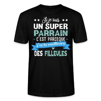 Parrain Filleul Cadeau Baptême Fille Famille - T-shirt bio CRAFTER Stanley Stella Unisexe - noir - Devant - Alina (178cm) & Michal (187cm)