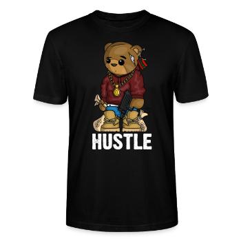 Hip Hop Teddy Bear Hustle Gun Get Money Rap Music - Stanley/Stella CRAFTER Unisex Organic T-Shirt - black - Front - Alina (178cm) & Michal (187cm)