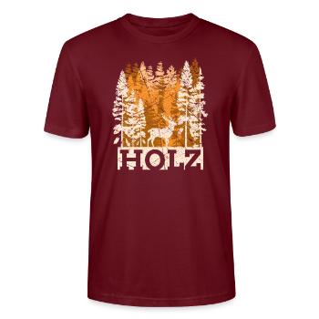 Wood Forest Lumberjack Retro Trees Gift - Stanley/Stella CRAFTER Unisex Organic T-Shirt - burgundy - Front - Alina (178cm) & Michal (187cm)