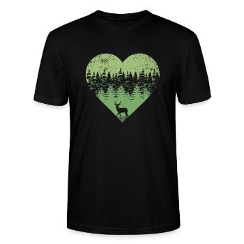 Wald Liebe Herz Silhouette Hirsch Jagd Geschenk - Stanley/Stella Unisex Bio-T-Shirt CRAFTER - Schwarz - Vorne - Alina (178cm) & Michal (187cm)