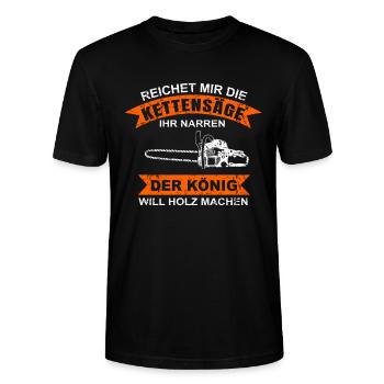 REICHET MIR DIE KETTENSÄGE DER KÖNIG WILL HOLZ - Stanley/Stella Unisex Bio-T-Shirt CRAFTER - Schwarz - Vorne - Alina (178cm) & Michal (187cm)