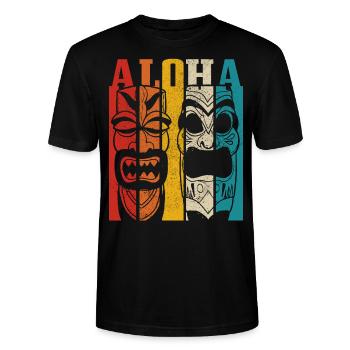 Hawaii Aloha Tiki Vintage - Stanley/Stella Unisex Bio-T-Shirt CRAFTER - Schwarz - Vorne - Alina (178cm) & Michal (187cm)