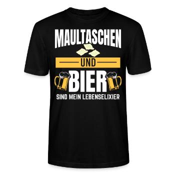 Maultaschen und Bier | Schwaben Schwabe Geschenke - Stanley/Stella Unisex Bio-T-Shirt CRAFTER - Schwarz - Vorne - Alina (178cm) & Michal (187cm)
