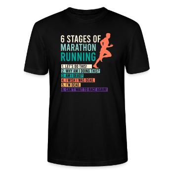 6 Stages of Marathon Running Spruch Läufer witzig - Stanley/Stella Unisex Bio-T-Shirt CRAFTER - Schwarz - Vorne - Alina (178cm) & Michal (187cm)