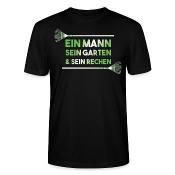 Ein Mann sein Garten sein Rechen lustiges Geschenk - Stanley/Stella Unisex Bio-T-Shirt CRAFTER - Schwarz - Vorne - Alina (178cm) & Michal (187cm)