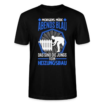Morgens Müde Abends blau Heizungsbau Heizungsbauer - Stanley/Stella Unisex Bio-T-Shirt CRAFTER - Schwarz - Vorne - Alina (178cm) & Michal (187cm)
