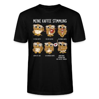 Meine Kaffee Stimmung Eule Lustiger Kaffe Spruch E - Stanley/Stella Unisex Bio-T-Shirt CRAFTER - Schwarz - Vorne - Alina (178cm) & Michal (187cm)