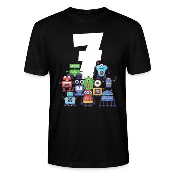 Children's Birthday Seventh Birthday 7 Seven Child - Stanley/Stella CRAFTER Unisex Organic T-Shirt - black - Front - Alina (178cm) & Michal (187cm)