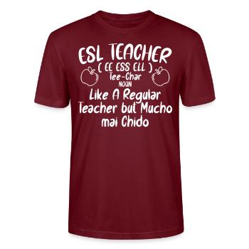 ESL Teacher English As a Second Language - Stanley/Stella CRAFTER Unisex Organic T-Shirt - burgundy - Front - Alina (178cm) & Michal (187cm)