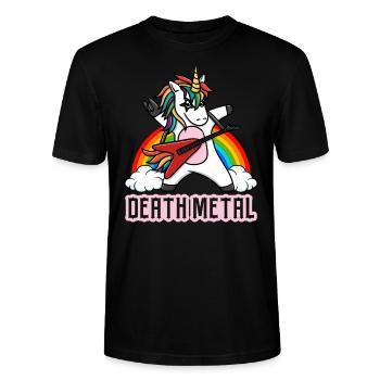 Death Metal Unicorn Einhorn Rocker - Stanley/Stella Unisex Bio-T-Shirt CRAFTER - Schwarz - Vorne - Alina (178cm) & Michal (187cm)