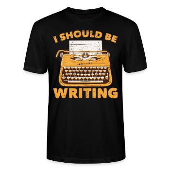 I Should Be Writing - Typewriter School - T-shirt bio CRAFTER Stanley Stella Unisexe - noir - Devant - Alina (178cm) & Michal (187cm)
