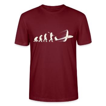 Segelflugzeug Pilot Evolution Affe Mensch - Stanley/Stella Unisex Bio-T-Shirt CRAFTER - Burgunderrot - Vorne - Alina (178cm) & Michal (187cm)