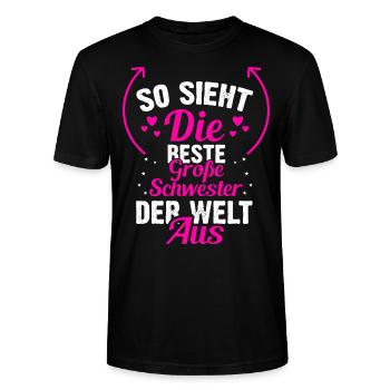 Lustiges große Schwester der Welt Sprüche Geschenk - Stanley/Stella Unisex Bio-T-Shirt CRAFTER - Schwarz - Vorne - Alina (178cm) & Michal (187cm)