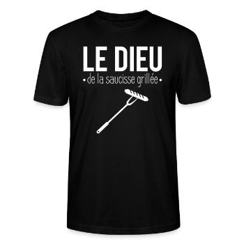 Le dieu de la saucisse grillée barbecue humour - T-shirt bio CRAFTER Stanley Stella Unisexe - noir - Devant - Alina (178cm) & Michal (187cm)