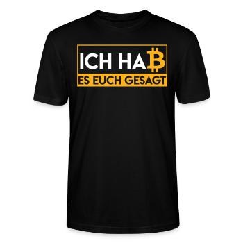 Ich hab es euch ja gesagt BTC Bitcoin Krypto - Stanley/Stella Unisex Bio-T-Shirt CRAFTER - Schwarz - Vorne - Alina (178cm) & Michal (187cm)