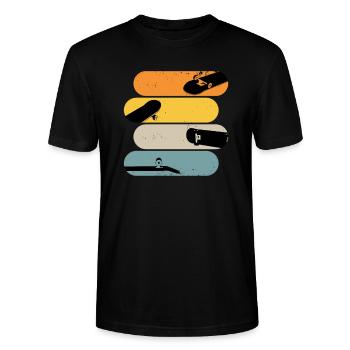 Skateboards Retro Skateboard - Stanley/Stella Unisex Bio-T-Shirt CRAFTER - Schwarz - Vorne - Alina (178cm) & Michal (187cm)