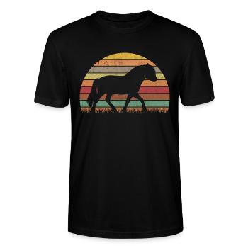 Fjordpferd Retro Norweger Pferd Fjord Pferd - Stanley/Stella Unisex Bio-T-Shirt CRAFTER - Schwarz - Vorne - Alina (178cm) & Michal (187cm)