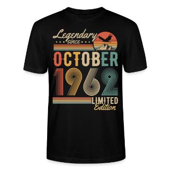Oktober 1962 Jahrgang Retro Vintage Geburtstag - Stanley/Stella Unisex Bio-T-Shirt CRAFTER - Schwarz - Vorne - Alina (178cm) & Michal (187cm)