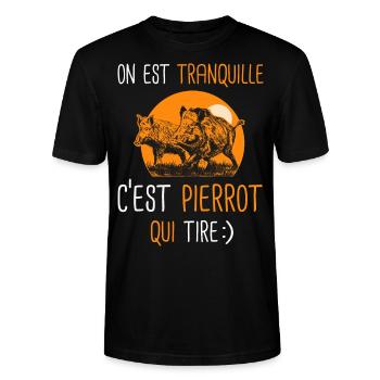 chasse Tranquille Pierrot qui tire Humour pierre - T-shirt bio CRAFTER Stanley Stella Unisexe - noir - Devant - Alina (178cm) & Michal (187cm)