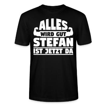 Alles wird gut Stefan ist jetzt da - Stanley/Stella Unisex Bio-T-Shirt CRAFTER - Schwarz - Vorne - Alina (178cm) & Michal (187cm)