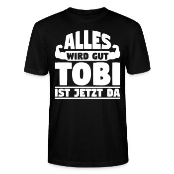 Alles wird gut Tobi ist jetzt da - Stanley/Stella Unisex Bio-T-Shirt CRAFTER - Schwarz - Vorne - Alina (178cm) & Michal (187cm)
