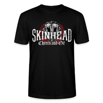 Oi Skinhead Shirt Punk Rock Cheers et Oi - T-shirt bio CRAFTER Stanley Stella Unisexe - noir - Devant - Alina (178cm) & Michal (187cm)