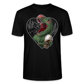 T-Rex und Karamell Frappe Print - Stanley/Stella Unisex Bio-T-Shirt CRAFTER - Schwarz - Vorne - Alina (178cm) & Michal (187cm)