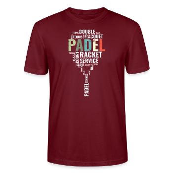 Vintage Padel Wordcloud Padel Racket - Stanley/Stella CRAFTER Unisex Organic T-Shirt - burgundy - Front - Alina (178cm) & Michal (187cm)