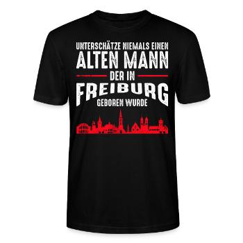 Freiburg - Alter Mann | Retro Vintage Style - Stanley/Stella Unisex Bio-T-Shirt CRAFTER - Schwarz - Vorne - Alina (178cm) & Michal (187cm)