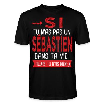 tu n as pas un Sébastien dans ta vie Cadeau Humour - T-shirt bio CRAFTER Stanley Stella Unisexe - noir - Devant - Alina (178cm) & Michal (187cm)