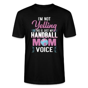 Handball Mama Voice Handballfan Handballspieler - Stanley/Stella Unisex Bio-T-Shirt CRAFTER - Schwarz - Vorne - Alina (178cm) & Michal (187cm)
