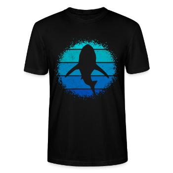 Retro Haifisch Hai Taucher - Stanley/Stella Unisex Bio-T-Shirt CRAFTER - Schwarz - Vorne - Alina (178cm) & Michal (187cm)