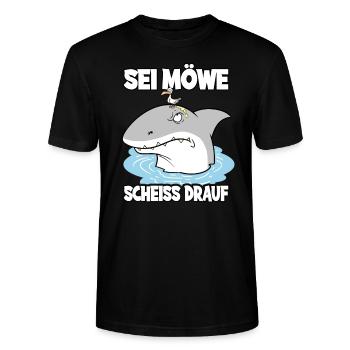 Sei Möwe Scheiß Drauf Hai Seevogel - Stanley/Stella Unisex Bio-T-Shirt CRAFTER - Schwarz - Vorne - Alina (178cm) & Michal (187cm)
