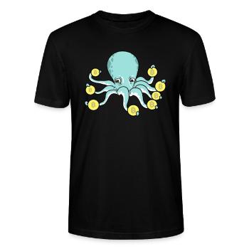 Bitcoin Oktopus Kraken Cryptowährung Crypto - Stanley/Stella Unisex Bio-T-Shirt CRAFTER - Schwarz - Vorne - Alina (178cm) & Michal (187cm)
