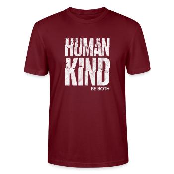 Human Rights Anti-Racism Tolerance Gift - Stanley/Stella CRAFTER Unisex Organic T-Shirt - burgundy - Front - Alina (178cm) & Michal (187cm)