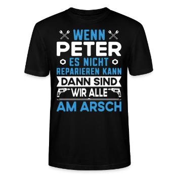 Vorname Peter reparieren Arbeit Büro lustig Fun - Stanley/Stella Unisex Bio-T-Shirt CRAFTER - Schwarz - Vorne - Alina (178cm) & Michal (187cm)