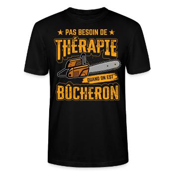 Bûcheron thérapie humour tronçonneuse original - T-shirt bio CRAFTER Stanley Stella Unisexe - noir - Devant - Alina (178cm) & Michal (187cm)