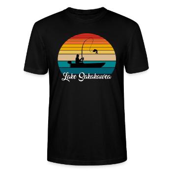 Lake Sakakawea Fishing Spot - Stanley/Stella CRAFTER Unisex Organic T-Shirt - black - Front - Alina (178cm) & Michal (187cm)