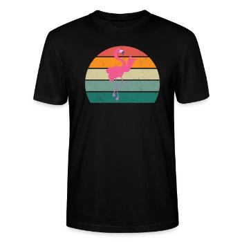 Flamingos Pink bird one leg standing flamingo - Stanley/Stella CRAFTER Unisex Organic T-Shirt - black - Front - Alina (178cm) & Michal (187cm)