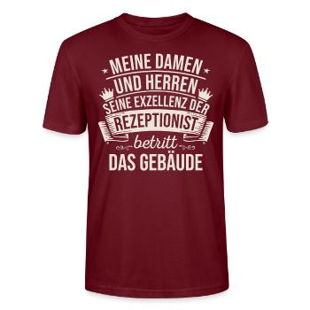 Meine Damen Und Herren Seine Exzellenz - Stanley/Stella Unisex Bio-T-Shirt CRAFTER - Burgunderrot - Vorne - Alina (178cm) & Michal (187cm)