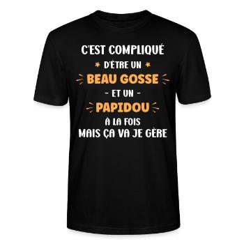 Compliqué beau gosse et Papidou - T-shirt bio CRAFTER Stanley Stella Unisexe - noir - Devant - Alina (178cm) & Michal (187cm)